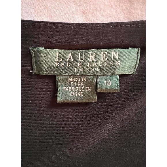 Lauren Ralph Lauren Womens Sheath Dress Black Surplice Neck Pleated Midi‎ LBD 10 - Picture 3 of 8